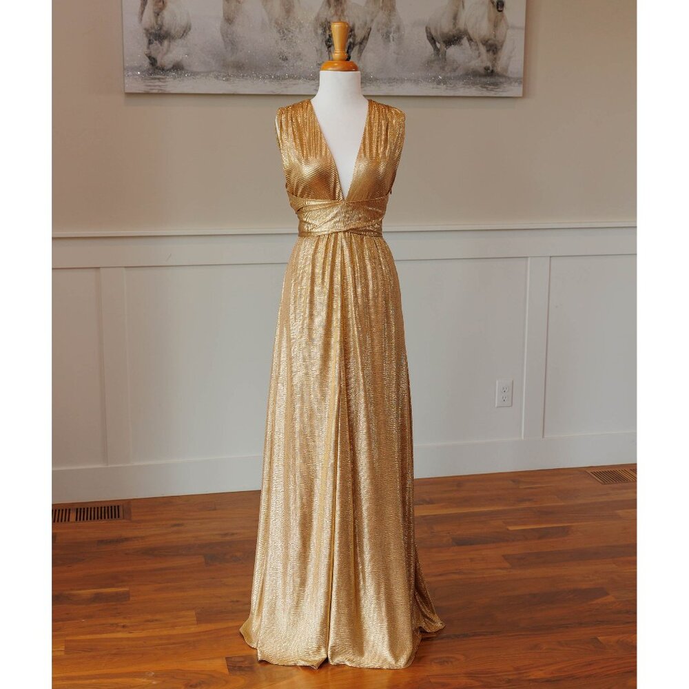 Halston Heritage Sleeveless Copper Gold Gown NWT , Size Large